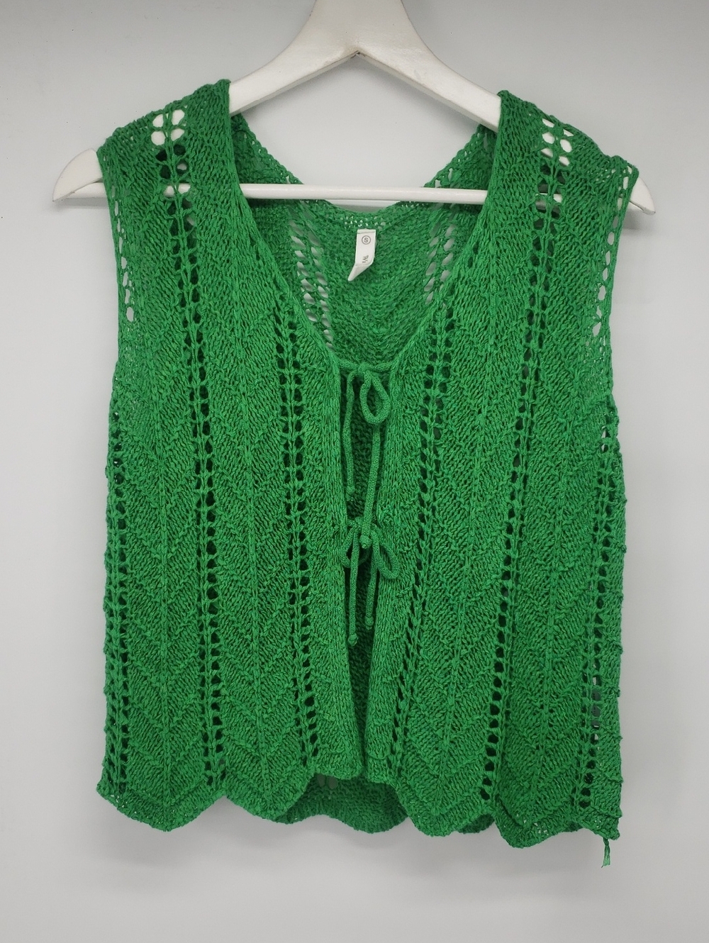 Wishlist Bright Green Openwork Knit Tie-Front Tank